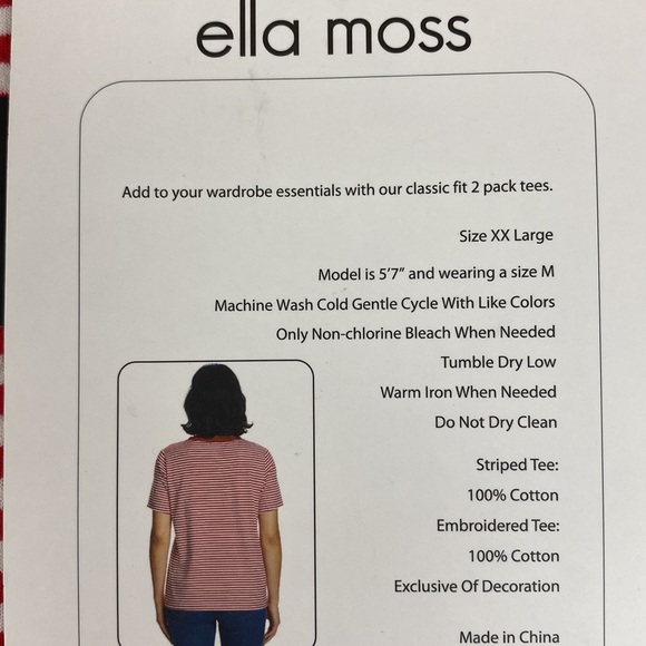 Ella Moss 2 pack tees NEW! Size XXL, red stripe and white “smile” embroidered - Picture 4 of 10